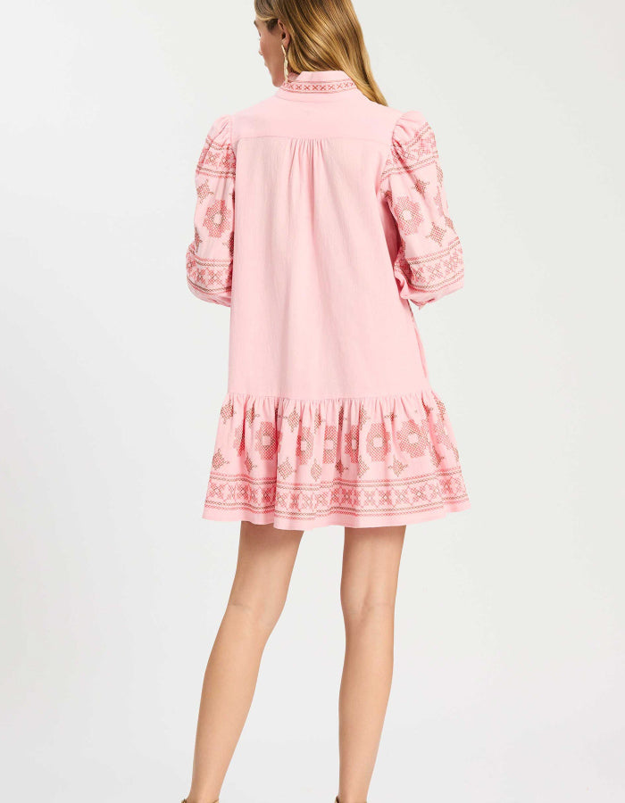 Pale Rosette Embroidered Dress