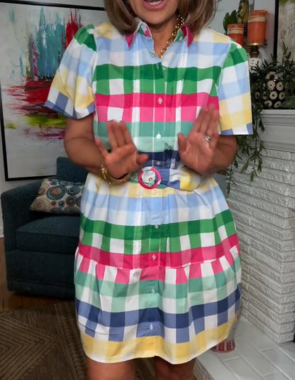 Colorful Plaid Casual Dress