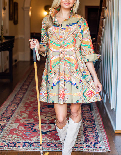 Multicolor Belt Midi Dress