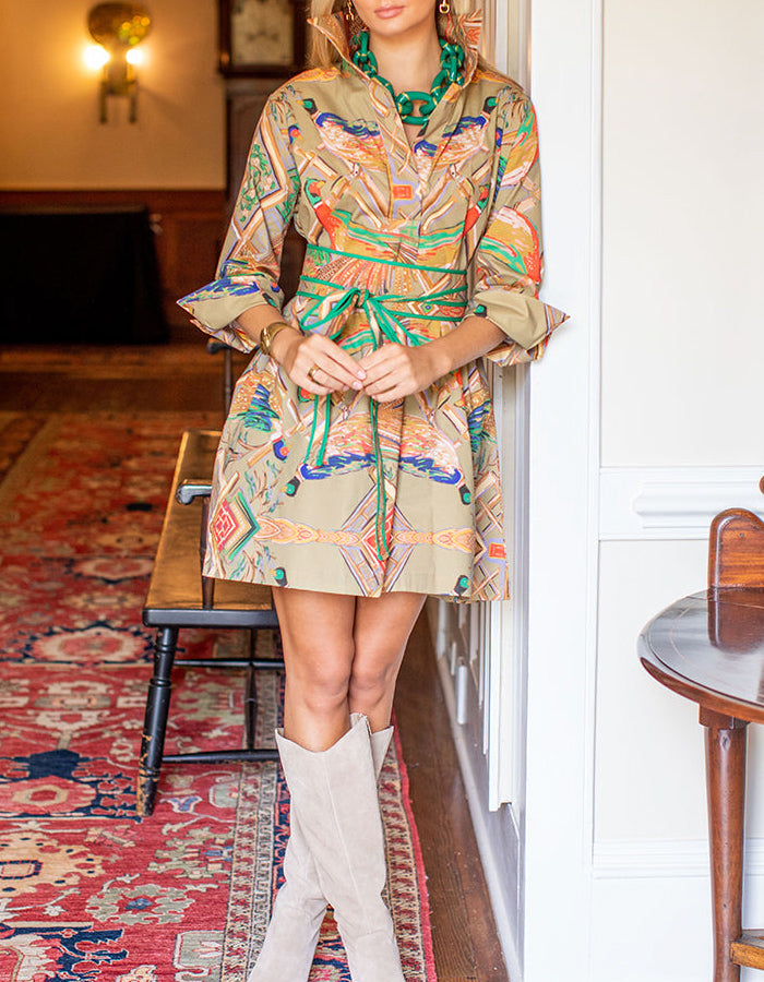 Multicolor Belt Midi Dress