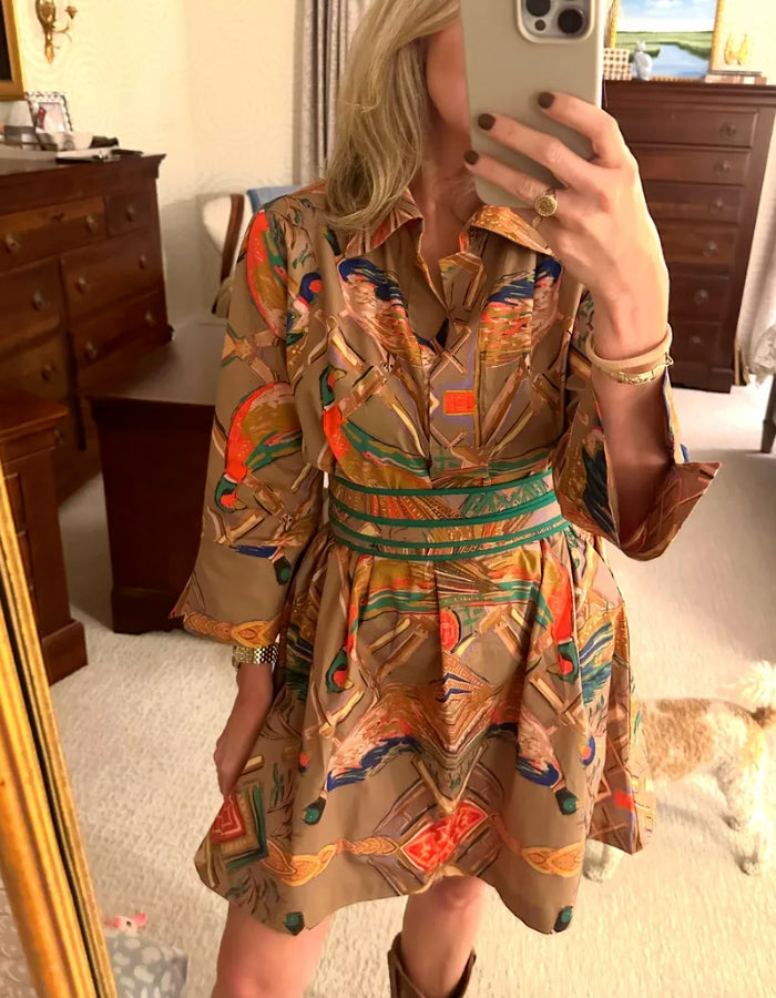 Multicolor Belt Midi Dress