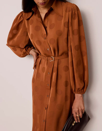 Brown Dots Satin Dress