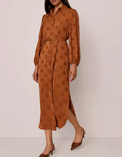 Brown Dots Satin Dress