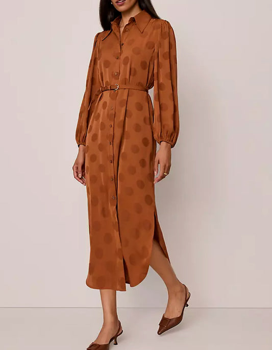 Brown Dots Satin Dress