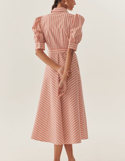 Red Shirt Collar Midi Dress
