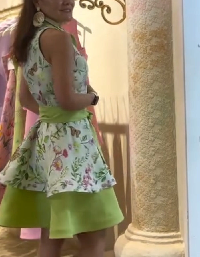 Green Bow Mini Dress