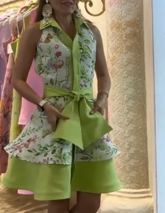 Green Bow Mini Dress