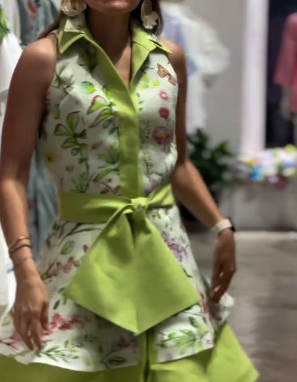 Green Bow Mini Dress