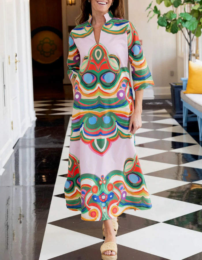 Multicolor Printing Long Dress