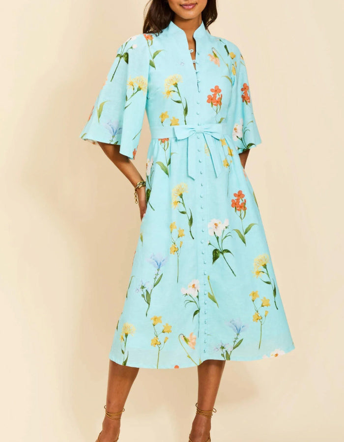 Blue Floral Midi Dress