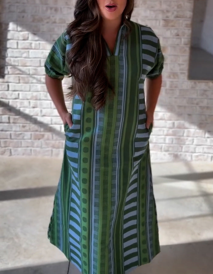 Green Stripe With Pockets Dress