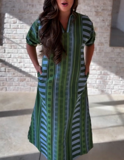 Green Stripe With Pockets Dress