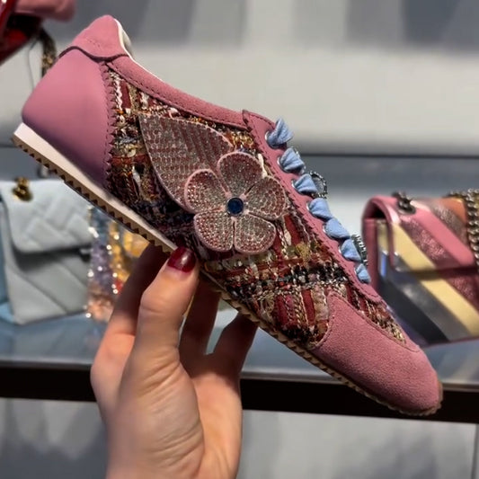 Pink Flower Flat Sneakers