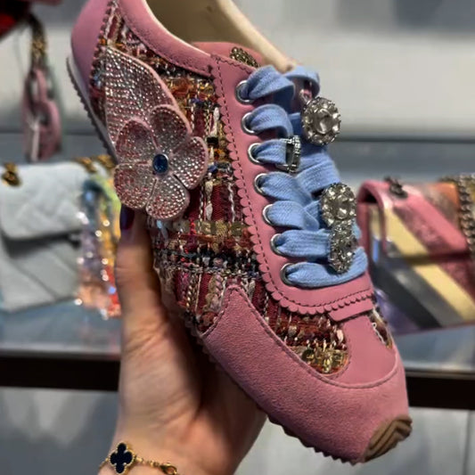 Pink Flower Flat Sneakers