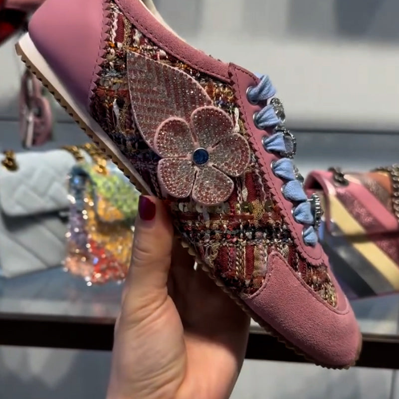 Pink Flower Flat Sneakers