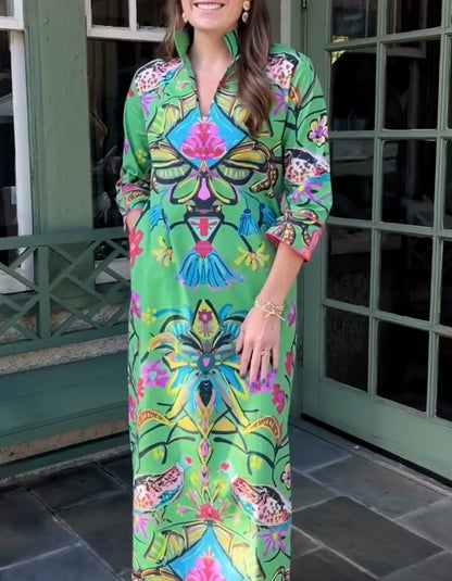 Green Printing Long Dress