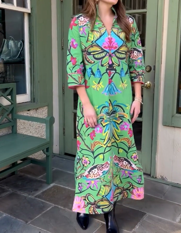 Green Printing Long Dress