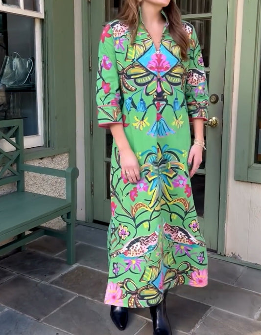 Green Printing Long Dress