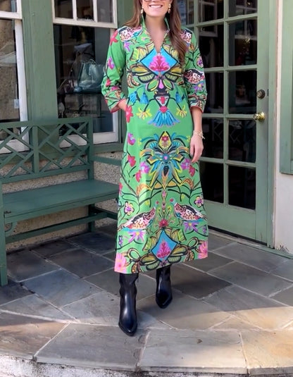 Green Printing Long Dress