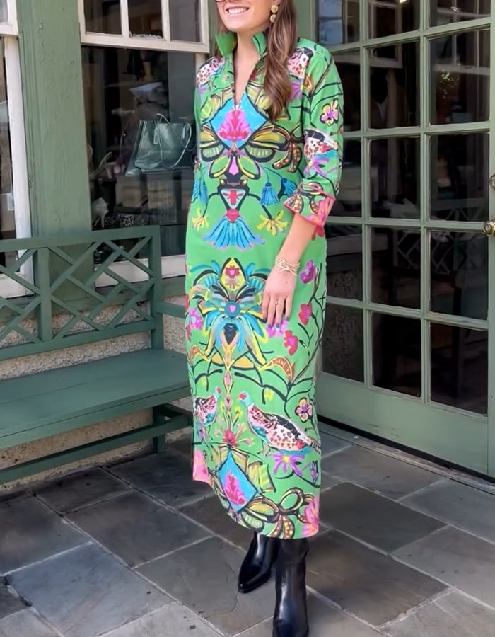Green Printing Long Dress