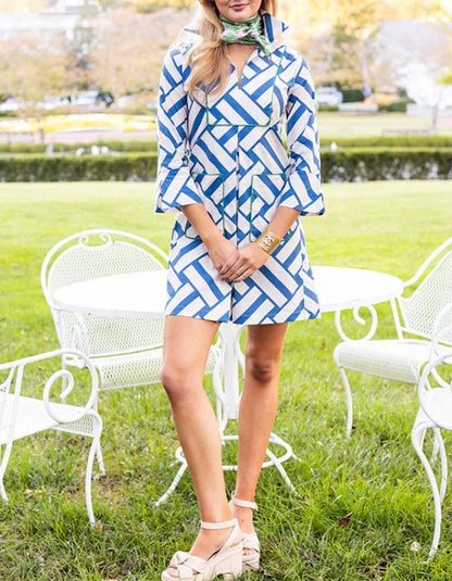 Blue-White Striped Mini Dress