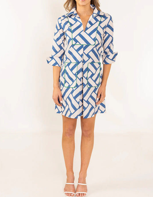 Blue-White Striped Mini Dress
