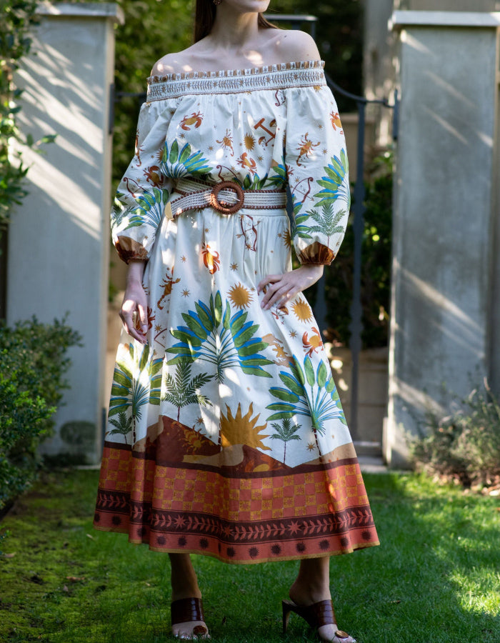 High Waisted Printed Midi Dress
