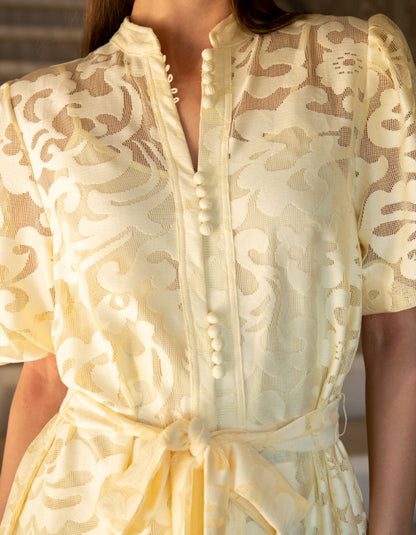 Lace Puff Sleeve Midi Dress