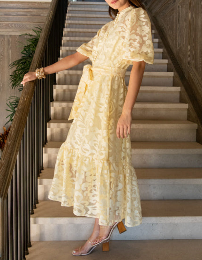 Lace Puff Sleeve Midi Dress