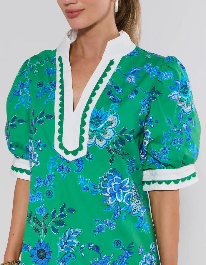 Green Floral Print Short Dress