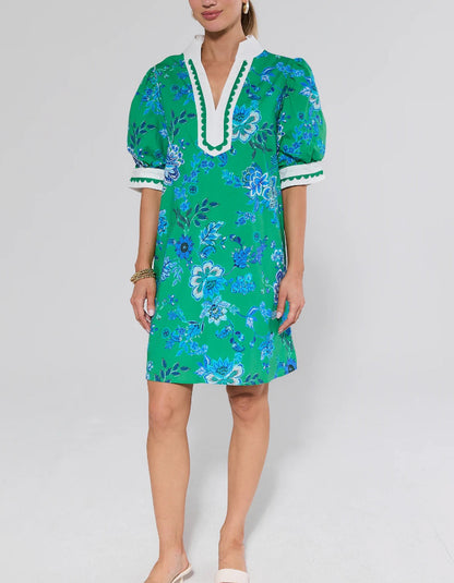 Green Floral Print Short Dress