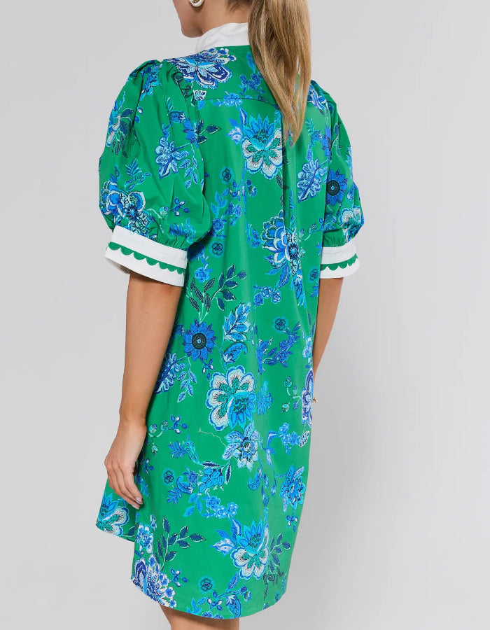 Green Floral Print Short Dress
