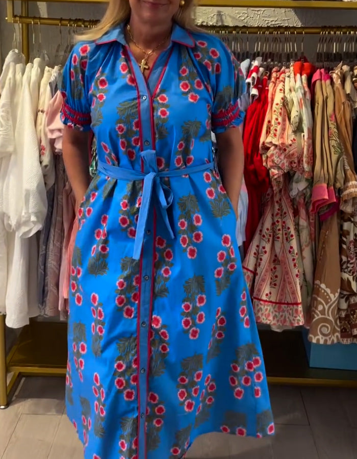 Blue Belt Printing Dress