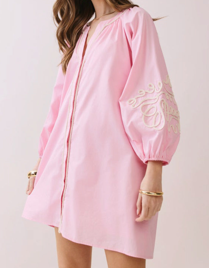 Pink Embroidered Mini Dress
