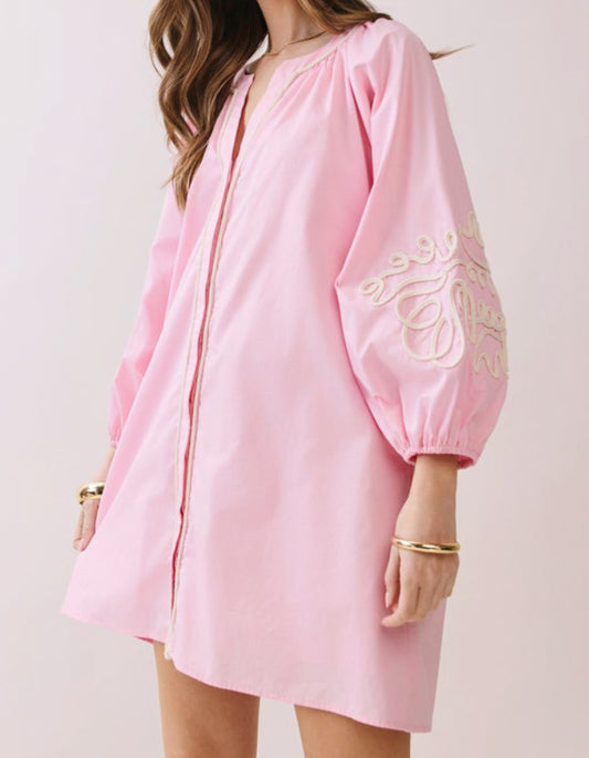 Pink Embroidered Mini Dress