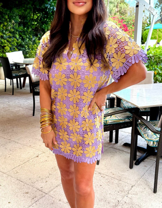 Purple Yellow Flower Dress