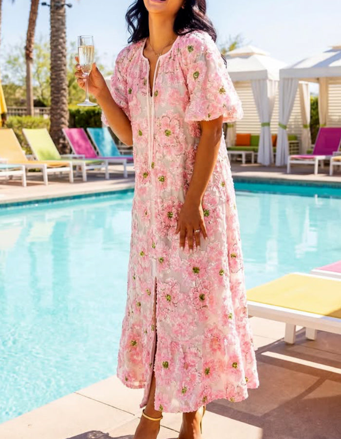 Pink Embroidered Maxi Dress