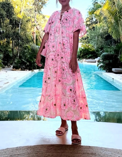 Pink Embroidered Maxi Dress