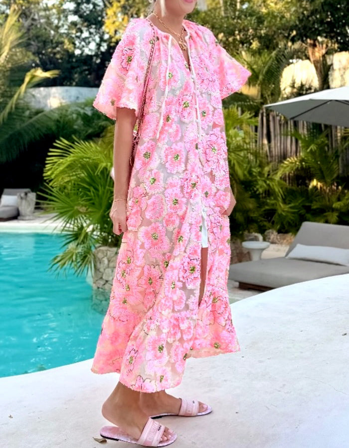 Pink Embroidered Maxi Dress