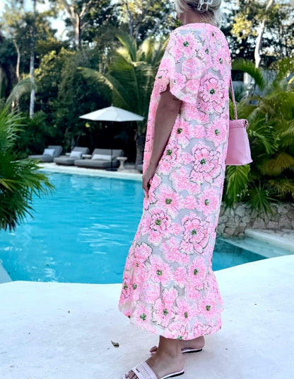 Pink Embroidered Maxi Dress