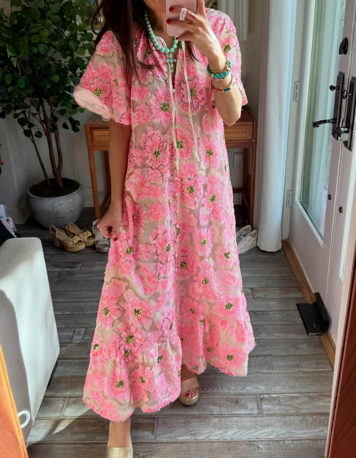 Pink Embroidered Maxi Dress