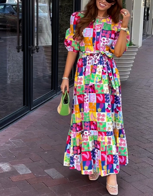 Fruit Quilt Maxi Dress