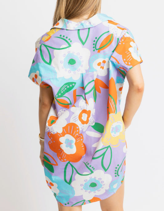 Artist Floral Collar Shirt Dress