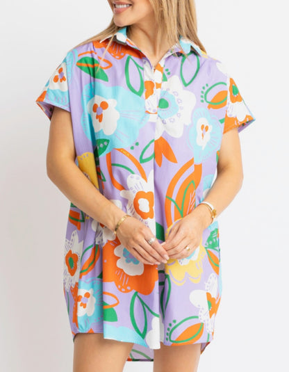 Artist Floral Collar Shirt Dress