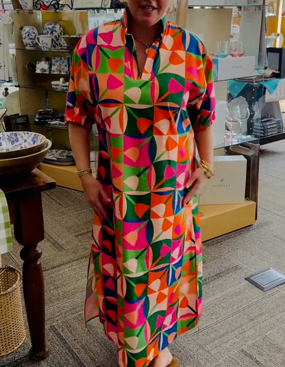 Multicolor Stand Collar Dress