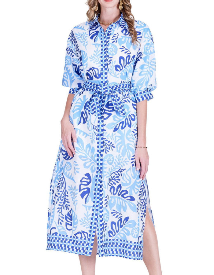 Leaf Maxi Shirt Dress