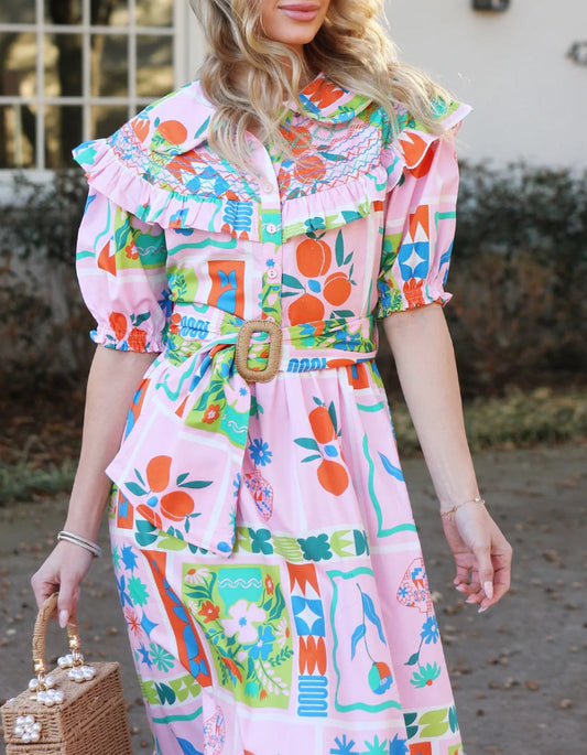 Floral Frame Belted Maxi Dress