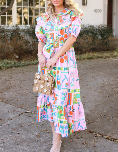 Floral Frame Belted Maxi Dress