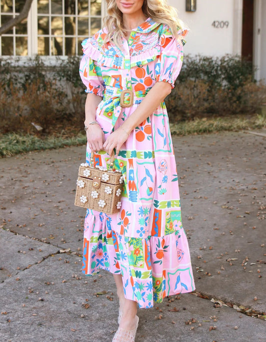 Floral Frame Belted Maxi Dress