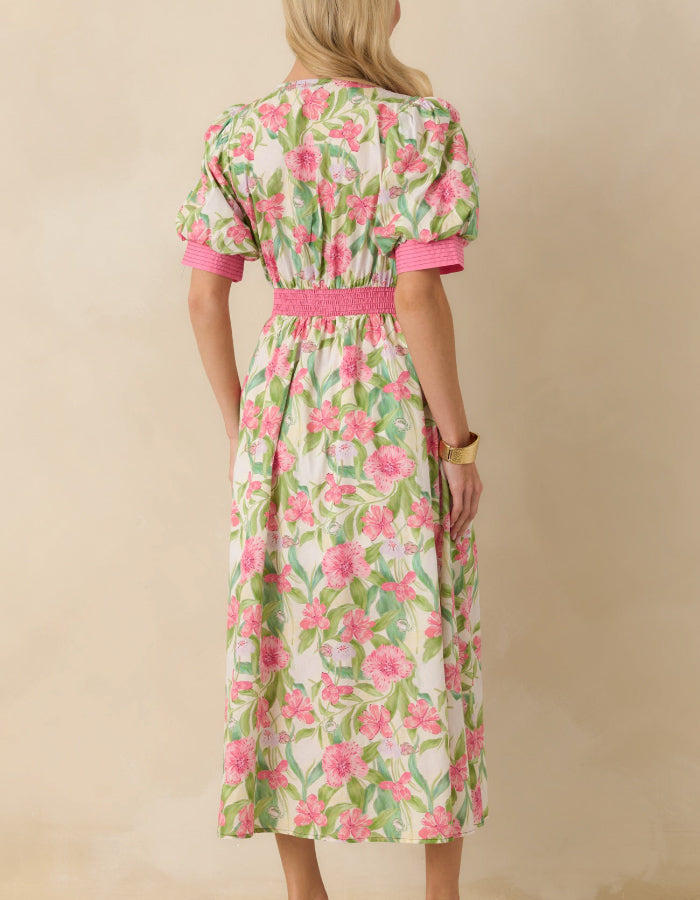 Floral Print Zip Front Midi Dress